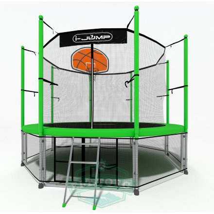 Батут i-JUMP BASKET 14ft 4,27м с нижней сетью и лестницей (green) Батут i-JUMP BASKET 14ft 4,27м с нижней сетью и лестницей (green)